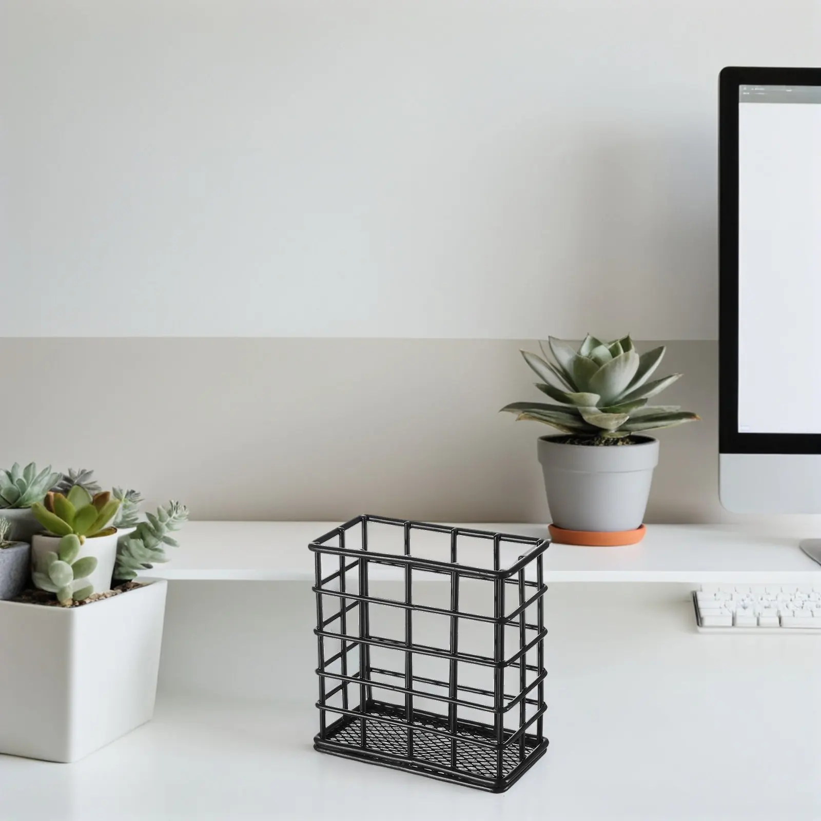 2Pcs Wire Mesh Pen Holder Metal Pencil Cup Iron Desk Organizer Stand Black Multifunctional Office Supplies Container