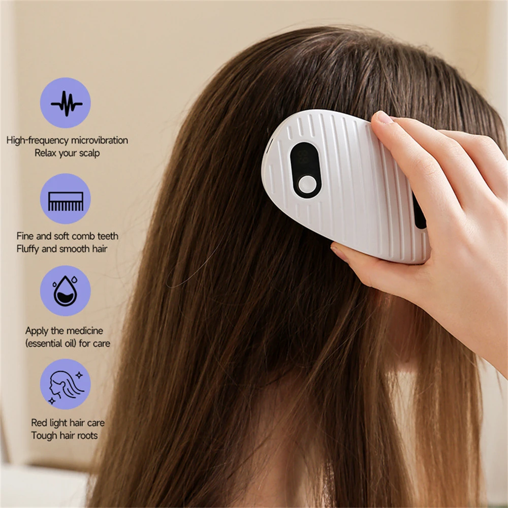Electric Scalp Massager Hair Oil Applicator Comb with Red Light Therapy Vibration Hair Growth Serum Brush Type-C Rechargeable
