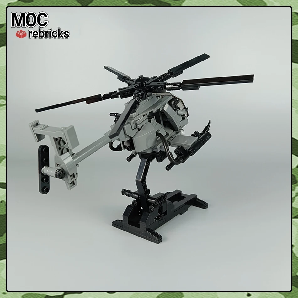 WW2 seria wojskowa MOC cegły MH-6 helikoptery przewożące żołnierzy klocki do budowy zestaw modeli DIY zabawki dla dzieci urodziny prezenty