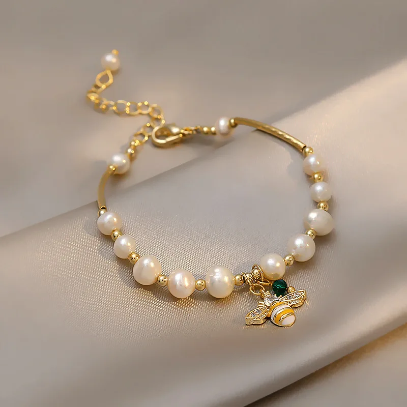 

Sweet Honeybee DesignNatural Baroque Freshwater Pearl 14K Gold Filled Female Charm Bracelet Jewelry For Women Gifts
