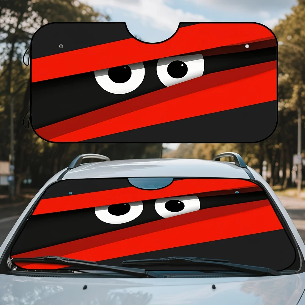 1pc Abstract Red Eyes Minimalist Art Windshield Sunshade - Smooth Fold, Reliable Fit, Lightweight Polyester Design For Easy Hand