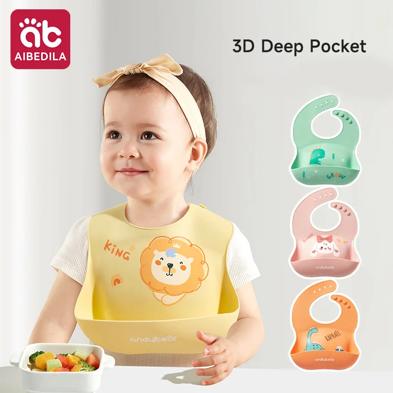 

AIBEDILA Baby Silicone Bib Waterproof Feeding Apron Adjustable Soft Saliva Towel For Toddlers Kids Over 3 Years Old Food Catcher