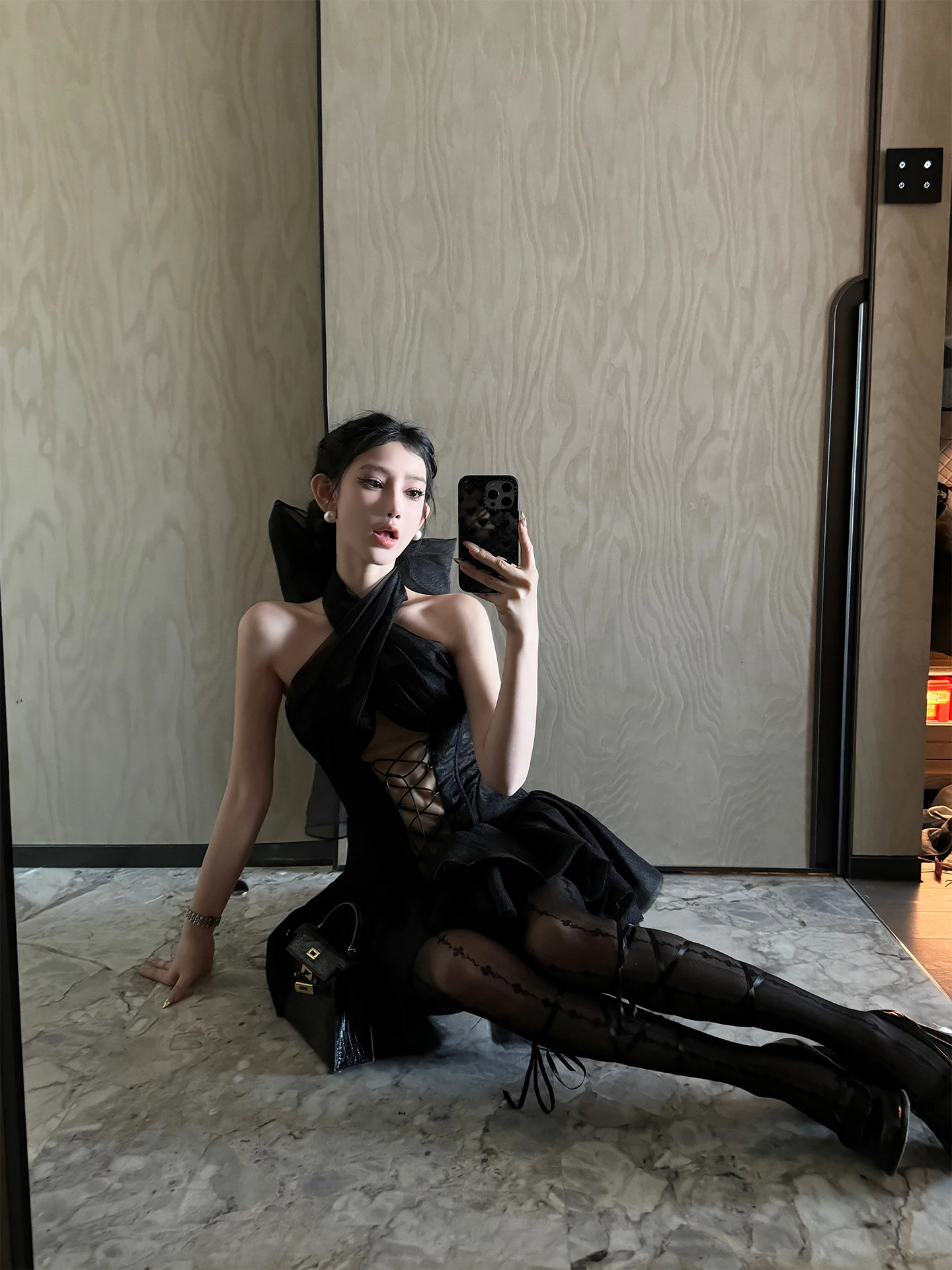 

ChiclyNana Sexy Bla Lace Dr Women's Hanging Ne ort Skirt See tough Puffy Skirt Par Wear Slim Fit Sle