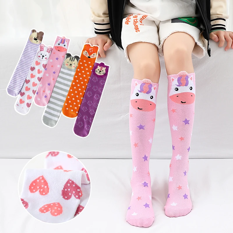 New Fashion Girls Long Over Knee Socks Ribbon Letter Embroidery High Knee Socks for Kids Girls Cotton Warmer Colorful Socks
