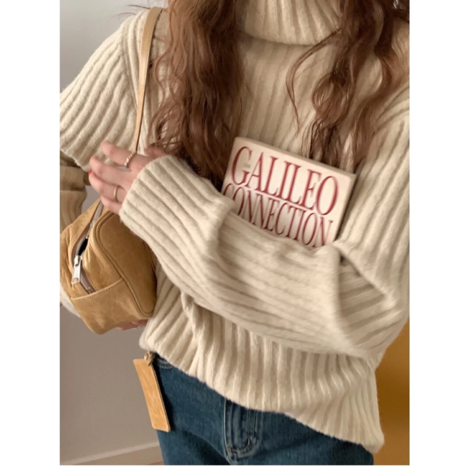 

Women's High Ne Knitwear Spring New Loose Overhead Thi Lazy Striped Knitted Sweater Commute Sle Straight Tube Long Sve
