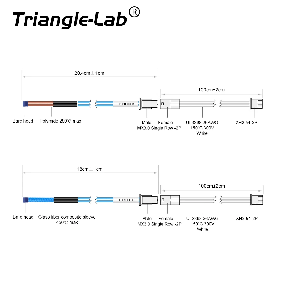 Trianglelab PT1000 Pro Bare Thermistor Cartridge high temperature 450Celsius for Rapido Hotend TCHC Kit CHC Pro TR6 TD6 HOTEND