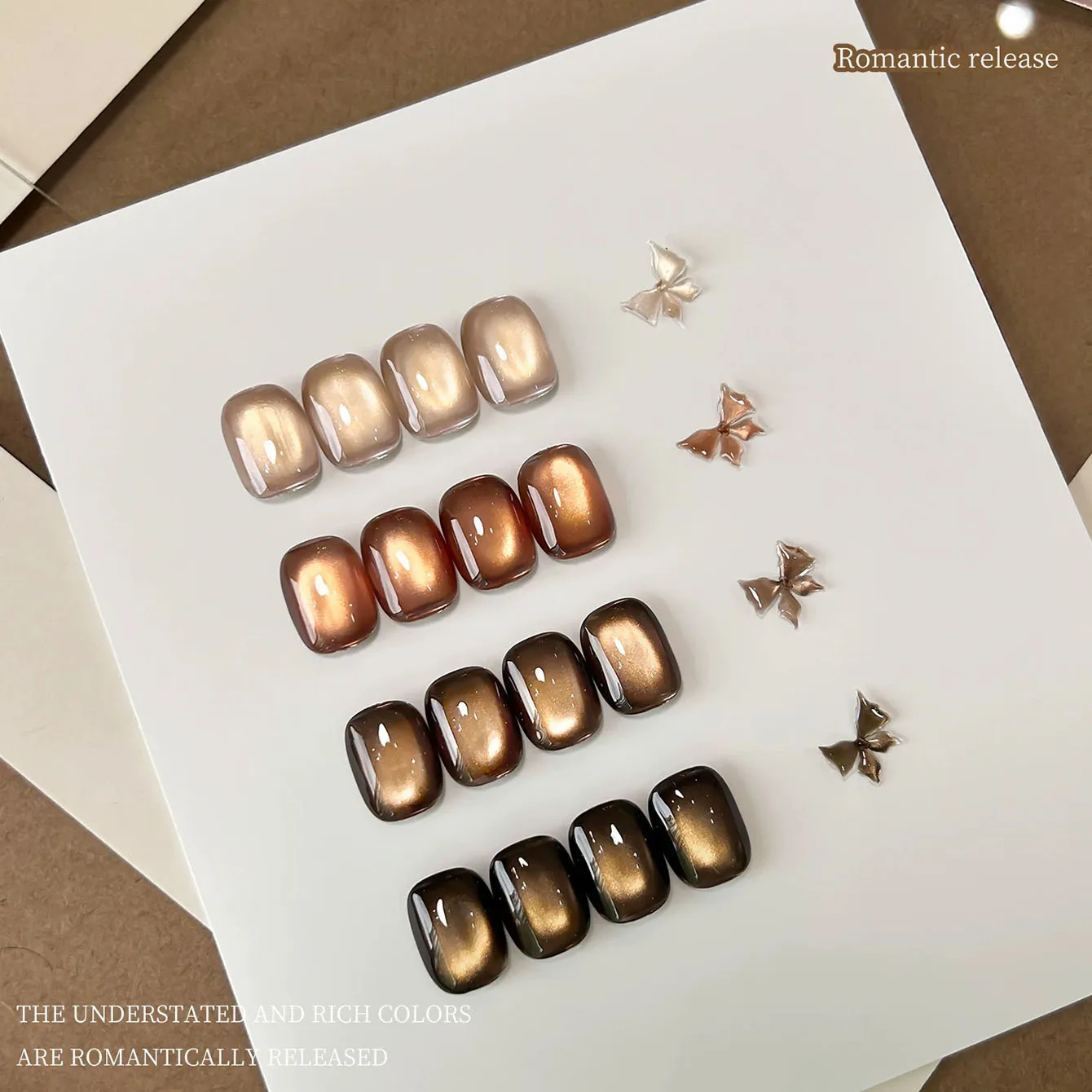 Brown Golden Light Cat Eye Gel Polish 2026 Autumn/Winter New Arrival, Skin-Brightening Caramel Maillard Glass Bead Manicure