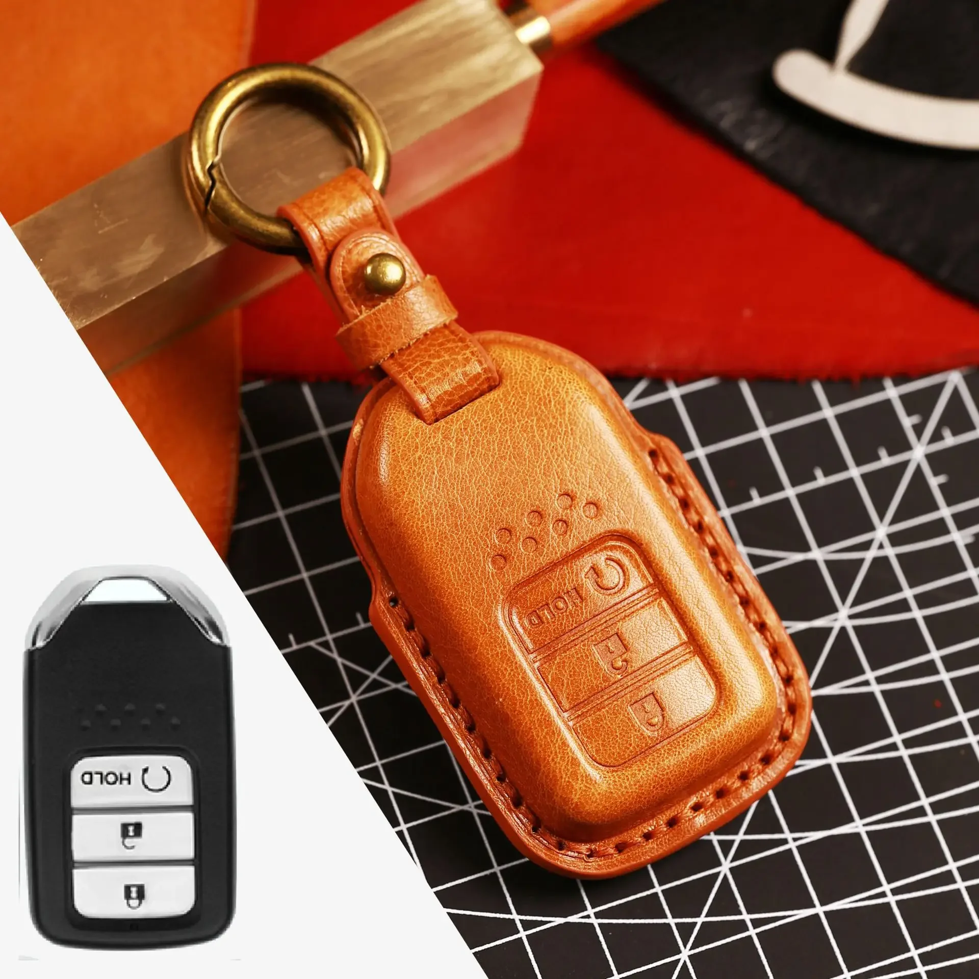 

1pc Car Key Cover Case Fob Shell For Honda Accord Crider HRV CRV Spirior Odyssey Civic Fit JadeGenuine Leather Keyring