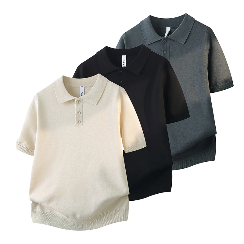 Mens British-Style Casual Short-Sleeve Polo Shirt Lapel Comfort Fashion Solid Summer Business T-Shirt Soft Outdoor-Homewear Tops