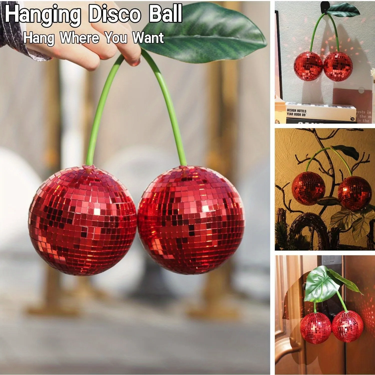 Disco Ball Cherry Mirror Ball Hanging Reflects Light Ball for DJ Club Stage Bar Party Wedding Holiday Decoration Home Decor
