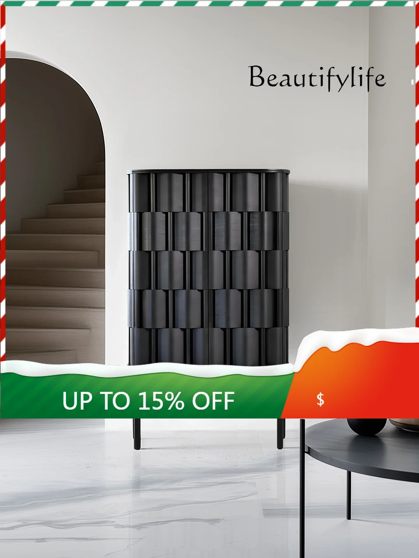 

1X Modern Weaving Art Solid Wood Dining Side Cabinet Living Room Locker Italian Minimalist Decorative Storage Cabinet