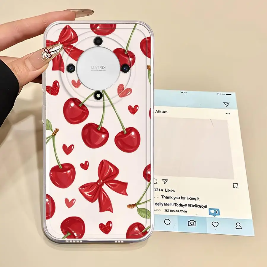 Coque à motif de fraise imprimé dessin animé, transparente et souple, pour Honor X9b X9a 90 Lite Y9 Prime 2019 X8b X7b