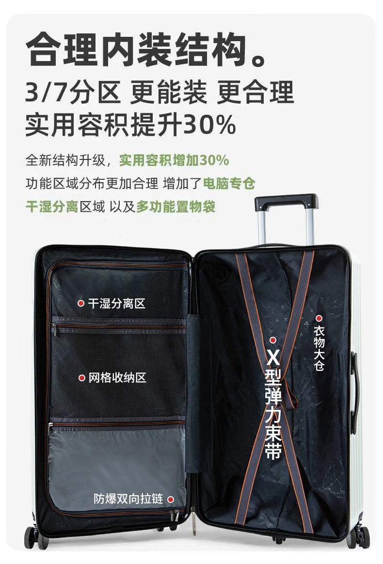 New front opening suitcase with thickened luggage, sturdy and durable, large capacity password box