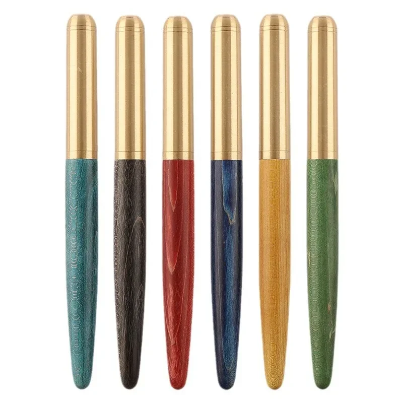 A 2PCS Brass Stabilized Cured Wood Business Pen, Chinese Style Solid Wood Craft Gift, Ink Bag Pen