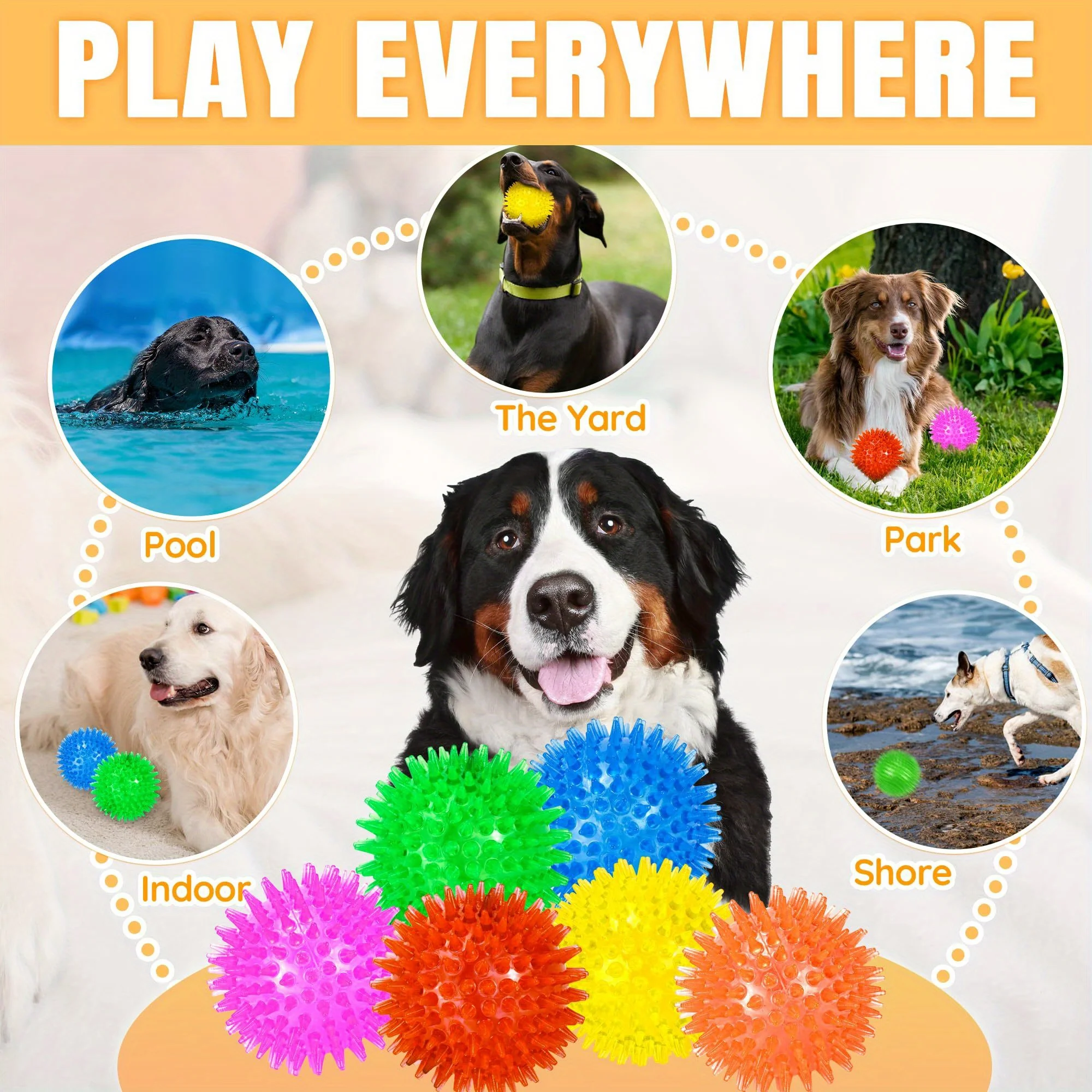 6pcs Squeaky Dog Toys Soft Spiky Dog Balls Cleans Teeth and  Promotes Gum Health for Your Pet Ball Toys 2.56in
