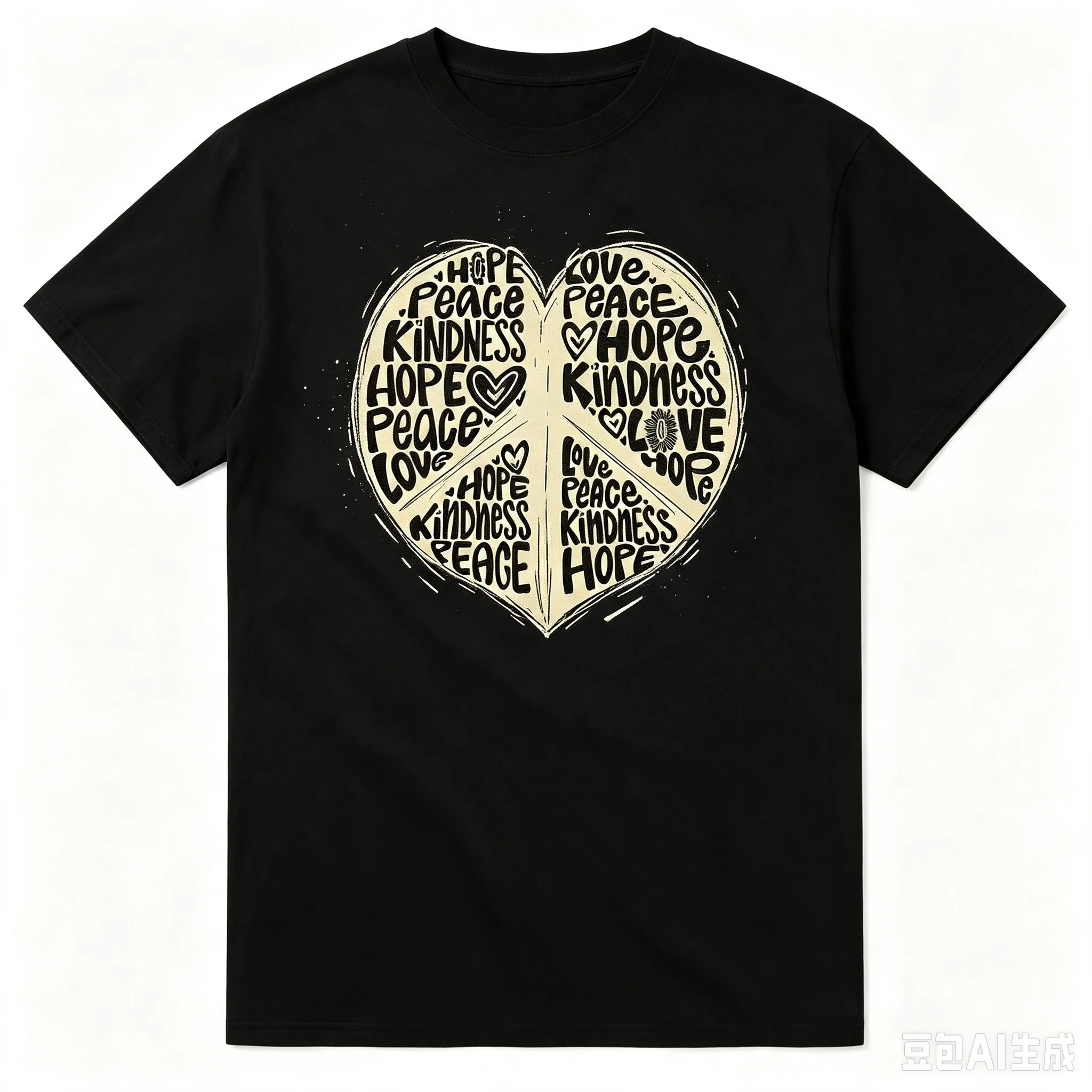 Retro Hand Drawn Heart T‑shirt Peace Hope Love Kindness Inspirational Quote Print Casual Streetwear Tops