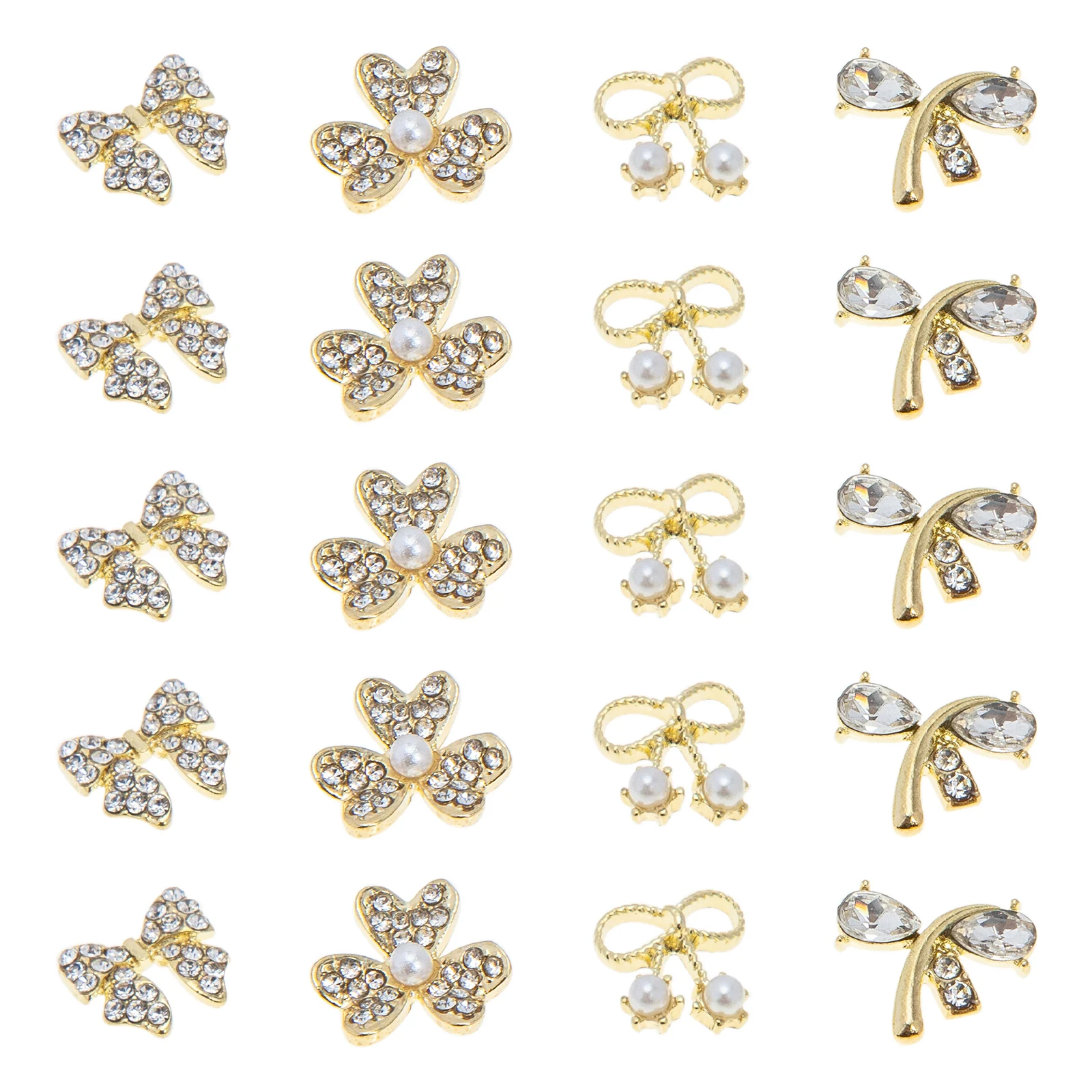 

20 Pcs Pearl Bow Nail Charm Art Rhinestone Accessories Bows Rhinestones and Decorations Pink