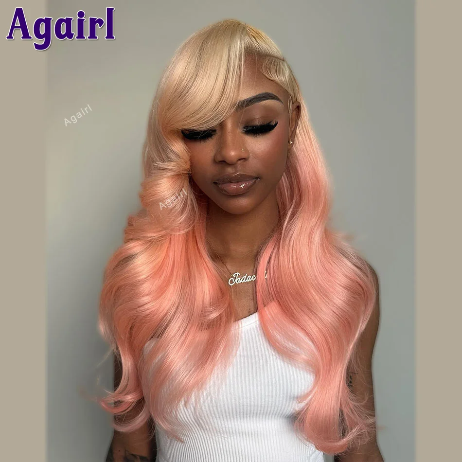 

Peach Pink 13x6 Lace Frontal Wig Human Hair 6X4 5X5 Body Wave Lace Closure Wig PrePlucked Peruvian 613 Colored Straight Lace Wig