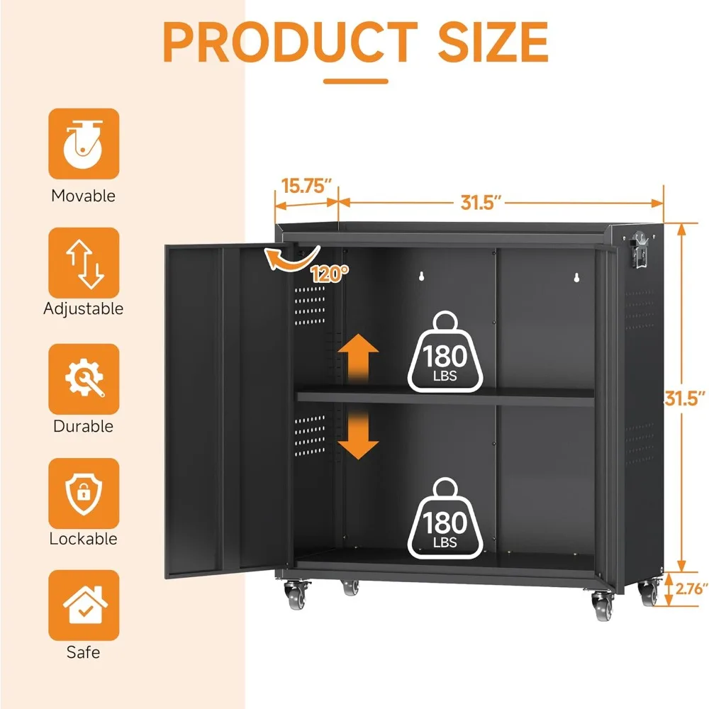 Portable Heavy-Duty Steel Tool Cabinet with Adjustable Shelves and Lockable Storage for Garage Organization