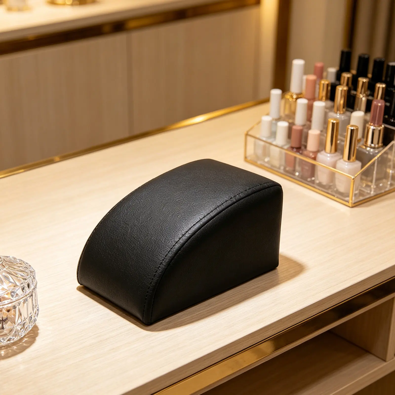 Nail Arm Rest Hand Cushion Ergonomic Arc Design for Manicure Nail Art Support Nonabsorbent Black PU Manicure Table Accessories