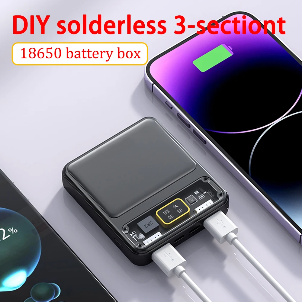 듀얼 USB 보조배터리 배터리 박스, 3*18650 배터리 거치대, 휴대폰 충전기 DIY 쉘 케이스, 스마트폰용 충전 보관 케이스