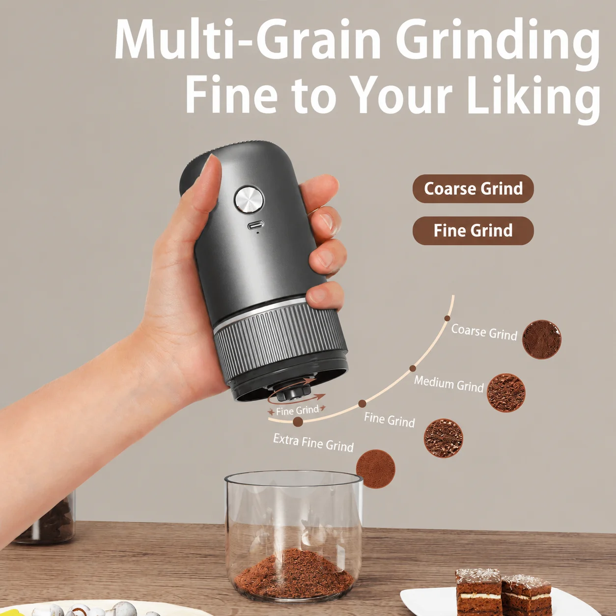Portable Electric Coffee Grinder USB Rechargeable Coffee Bean Grinder Mill Adjustable Coarseness for Home Office Outdoor Camping