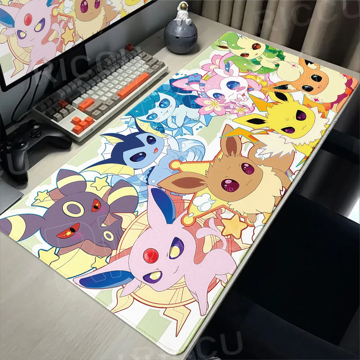 Game Card Pad Anime Gaming Keyboard Pad Pokemon Eevee Mousepad Gamer Mouse Pad HD E-Sports Extended Desk Mat PC Cabinet Tablemat