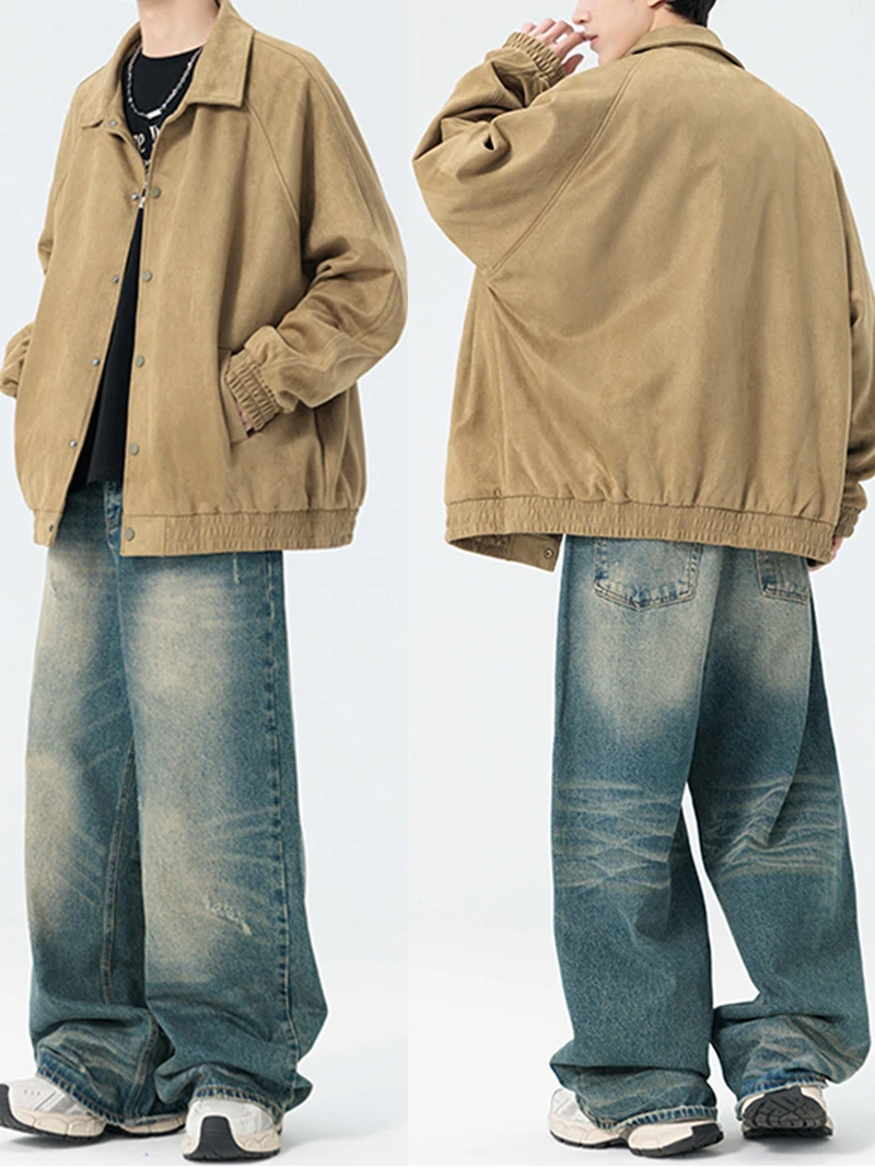 หนังนิ่มหนังแจ็คเก็ตผู้ชายฤดูใบไม้ผลิฤดูใบไม้ร่วง Turndown COLLAR เสื้อลําลองผู้ชาย PLUS ขนาด M-8XL สําหรับขนาดใหญ่และสูงเสื้อผู้ชาย