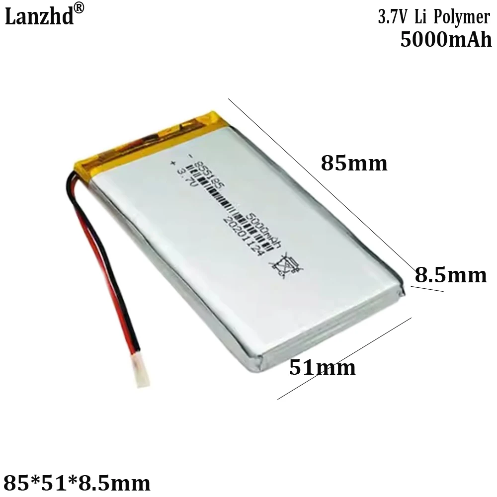 

3.7V lithium polymer battery 5000mAh 855185 805080 5000mAh For mobile power bank Audio equipment mobile phone