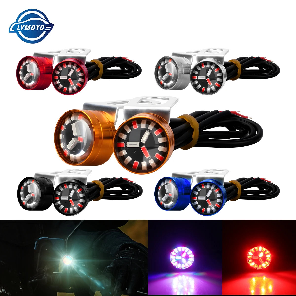 2PCS Motorcycle Strobe LED 3 Color Eagle Eye Flashing Light with Brackets Daytime Running Lights for Spotlight Motor Accessories