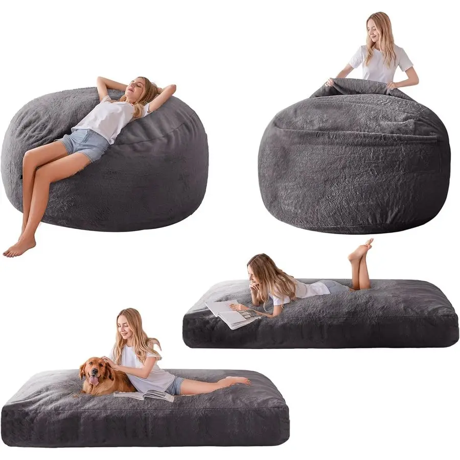 

Giant Bean Bag Chair Bed for Adults, Includes Two Beds, Convertible Beanbag Folds from Lazy Chair to Floor Mattress Bed, Big Sof