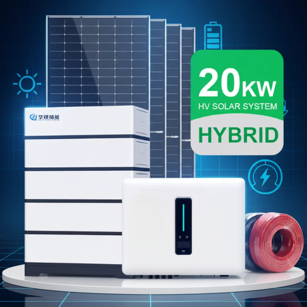 Home Solar System Grid Hybrid LiFePO4 10kW-20kW 10kWh-30kWh Built-in 51.2V Lithium Battery IP64 Protection Dual MPPT Inverter