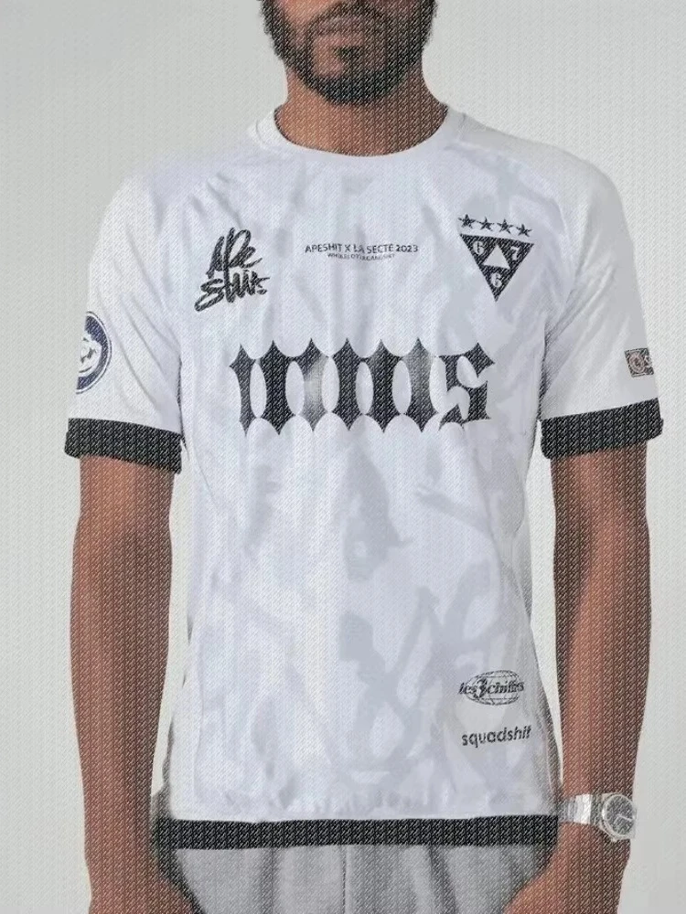 Men Streetwear Soccer Jersey Gothic Letter Print Short Sleeve Breathable Mesh Sport Football Shirt Unisex Casual Street Top