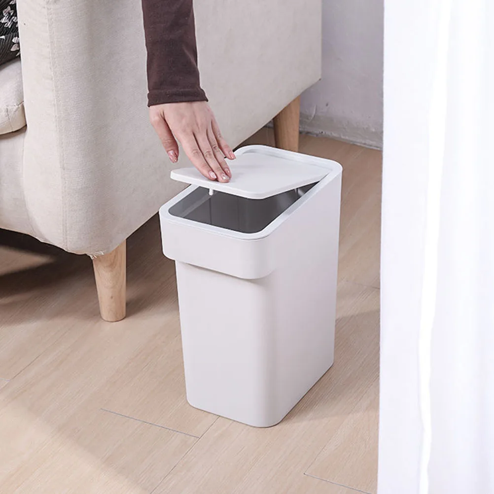 

Push-Type Trash Can Pp Material Round Edge Smooth Surface No Smell Kitchen Bathroom Bedroom Office Home Use Plastic