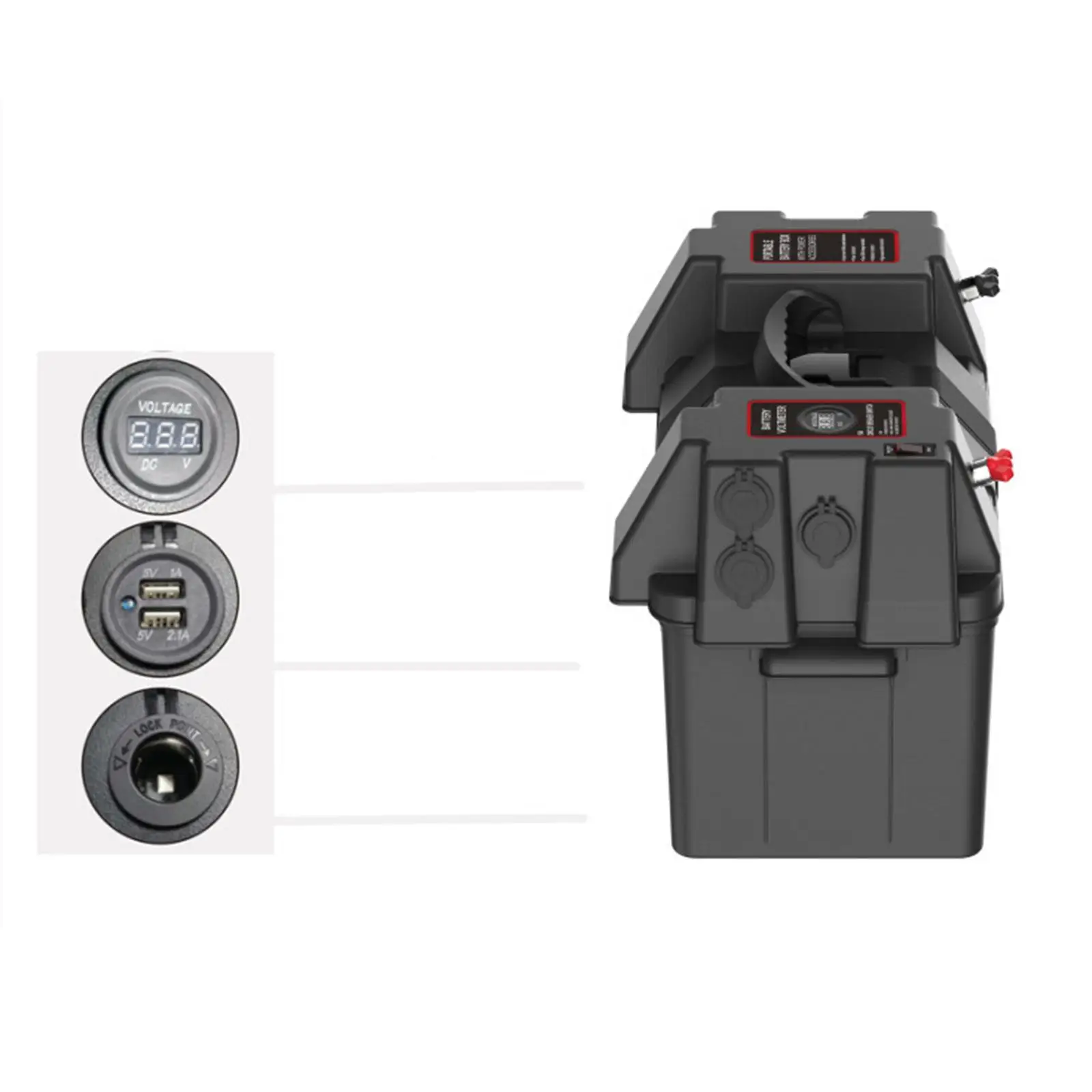 

Motor Battery Box Heavy Duty Voltage Display Portable Waterproof Batteries Carrier for Camper Camping Outdoor Travel Marine