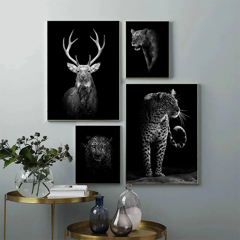 

Abstract Black White Animal Leopard Antelope Canvas Poster WallArt Picture Wall Decoration Modern Living Room Bedroom Home Decor