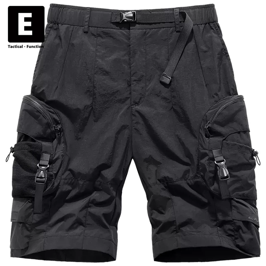 Summer Shorts Men Cargo Shorts Techwear Ribbon Big Pocket Shorts Streetwear Tactical Function Short Pants Harajuku Bottoms