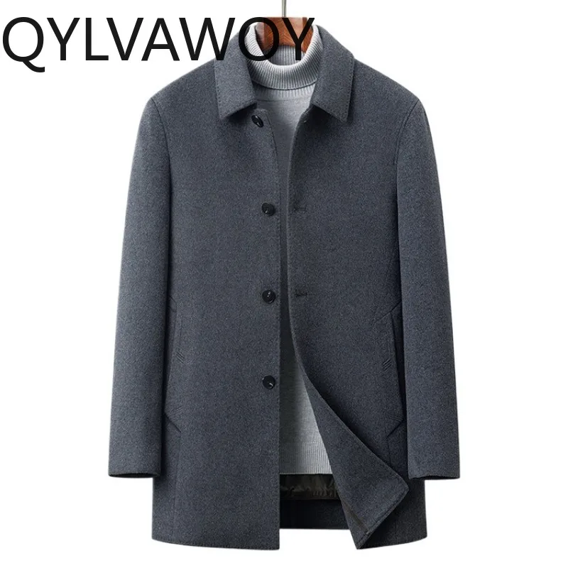 QYLVAWOY 70% Wool Double-faced Coats for Man Autumn Winter Mid-length Warm Detachable Down Vest Woolen Jacket Men's Clothing