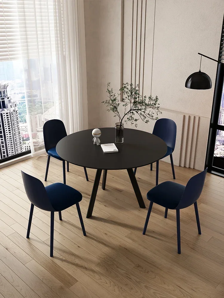 Customized pure black slate round dining table Minimalist household small round modern  luxury  dining table and chairs set