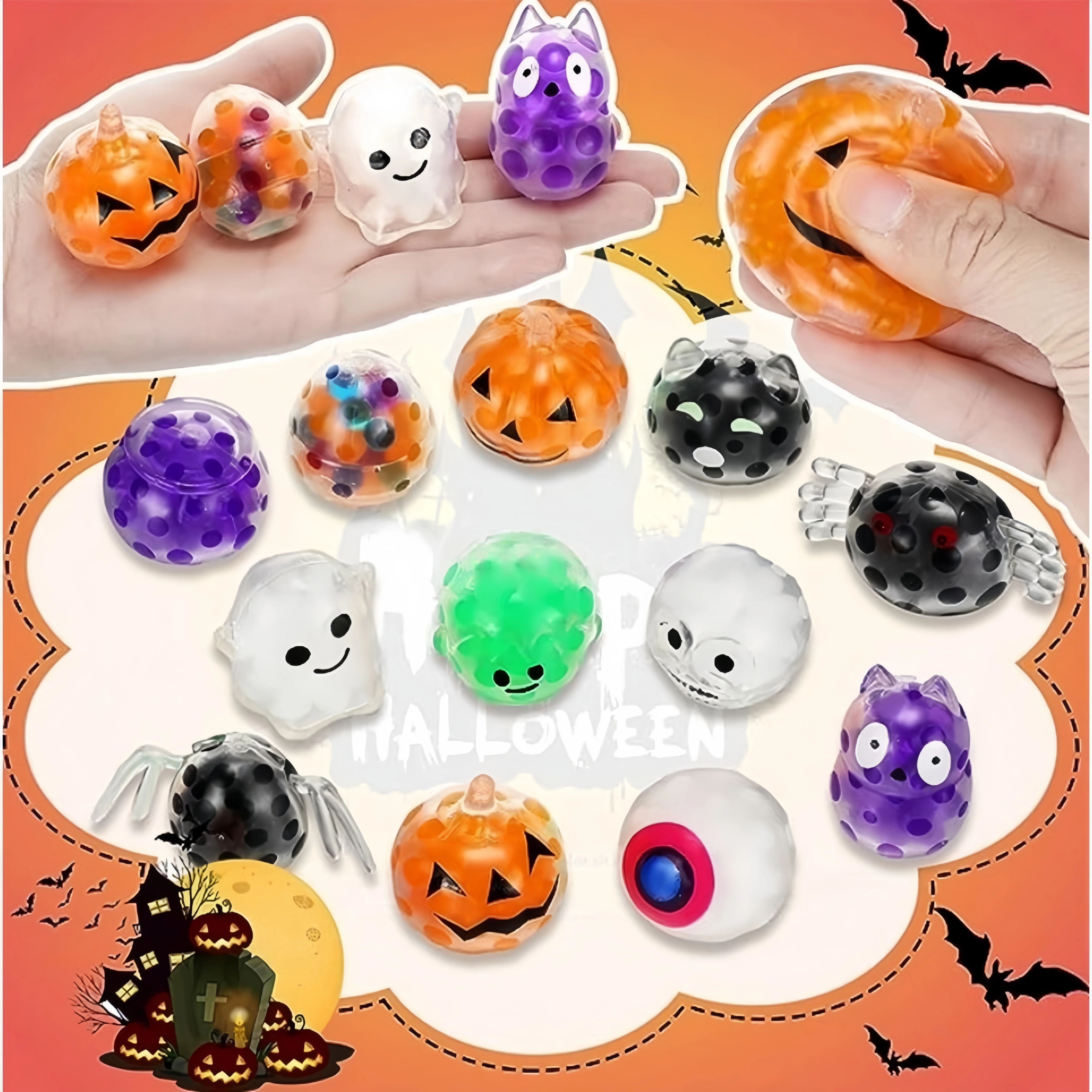5–30 Stück süße Halloween-Squeeze-Stressabbau-Bälle für Halloween-Partys, Gastgeschenke, Geburtstagsgeschenke, Taschenfüller