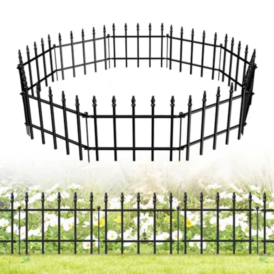 

Decorative Metal Garden Fence 11in H x 12ft L Small Border Fence Roman Column Deco Garden Fencing for Flower Bed Lawn