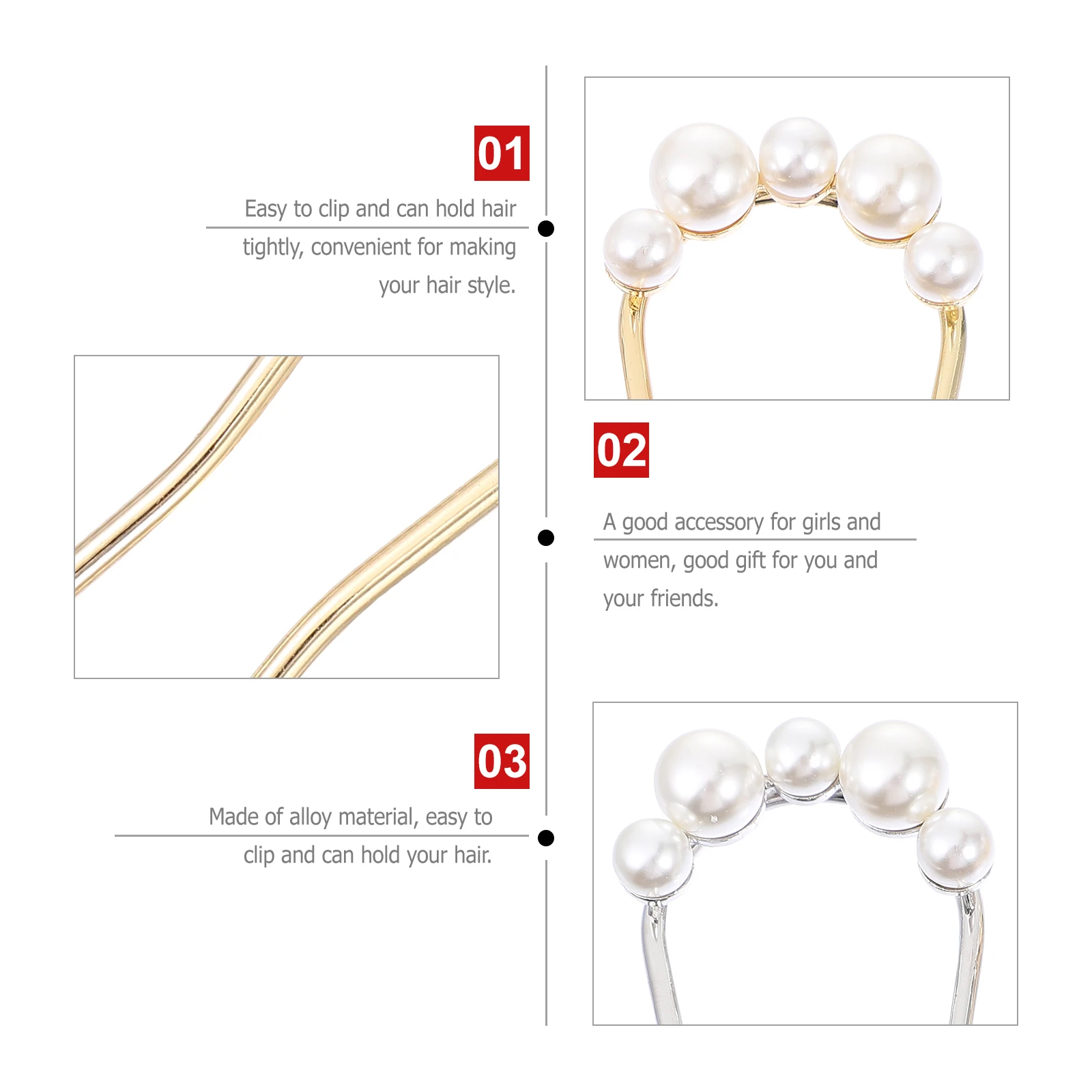 

4pcs Shaped Hairpin U Shaped Hair Clips Women Headdress Pearl Hairpins Alloy Sticks Bridal Clips Styling Tool Hair Care