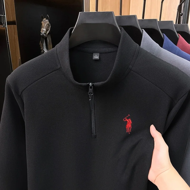 Luxury brand embroidered sweater men's designer new zipper half collar comfortable winter plush thick warm knit pullover sweater
