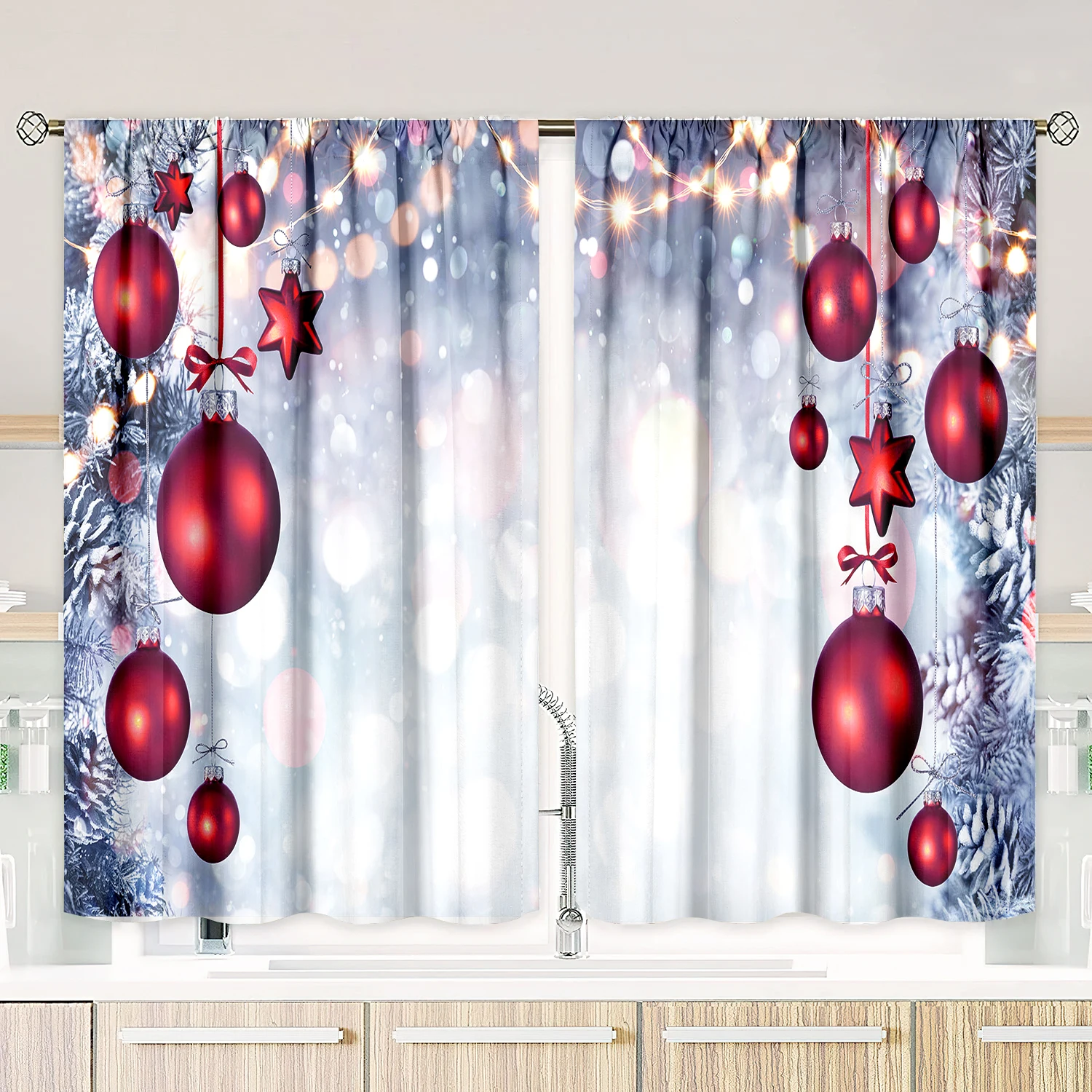 2 pieces - Christmas print curtains - Polyester material - Bedroom, living room, study private curtains - customizable patterns