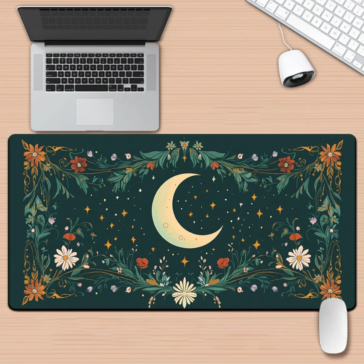 

Moon and flower design XXL mouse pad, high-definition printed rubber base, multi-functional game and office desktop decoration