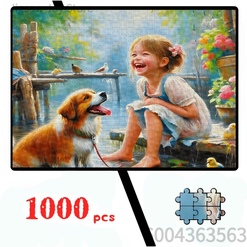 Jigsaw Puzzle little Girl & Dog by Water,Funny Beach Grannies,Old Ladies Wine Party,Retro Diner Best Friends Cartoon Puzzle Gift
