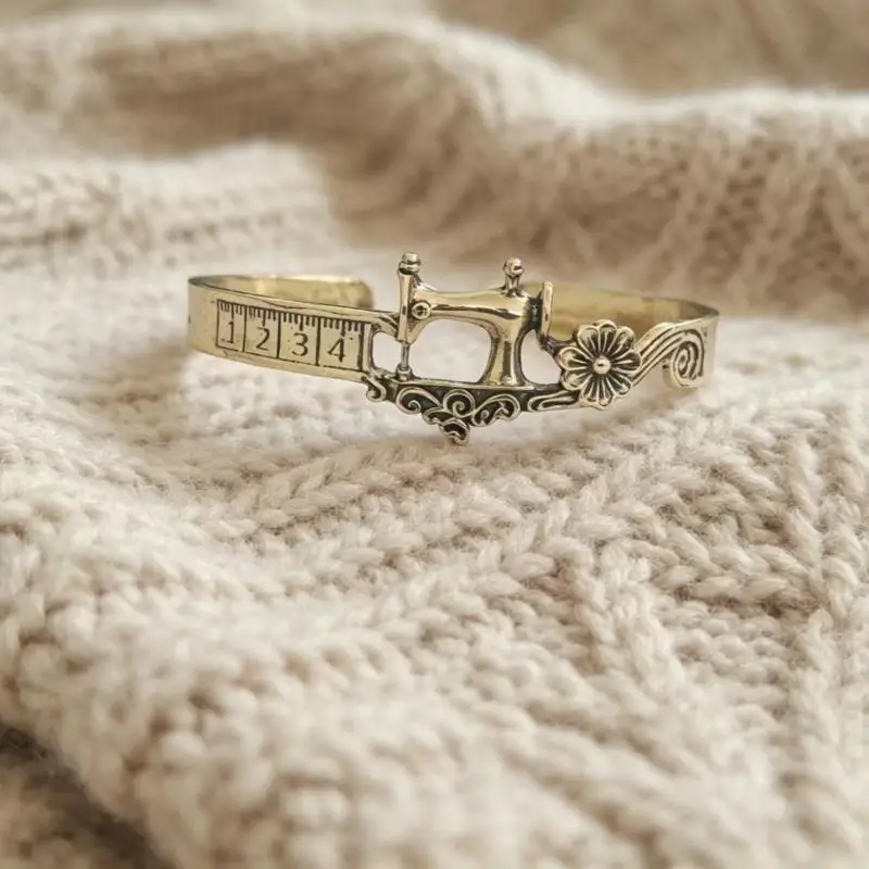 Multifunctional Vintage Sewing Machine Shape Ring 1/3Pcs Exquisite Flower Details Built In Tape Measure Decor Accessory
