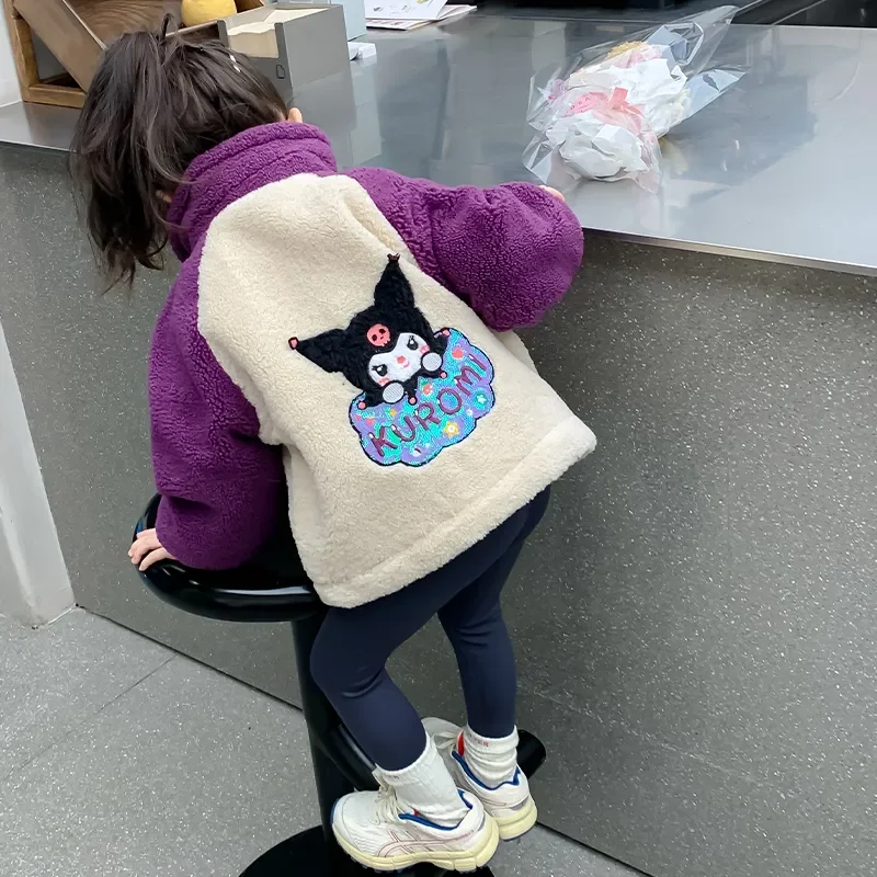 

Winter Kids Lambwool Jacket Baby Girls Cartoon Sanrio Kuromi My Melody Cashmere Thicken Clothes Children Warm Cardigan Outerwear