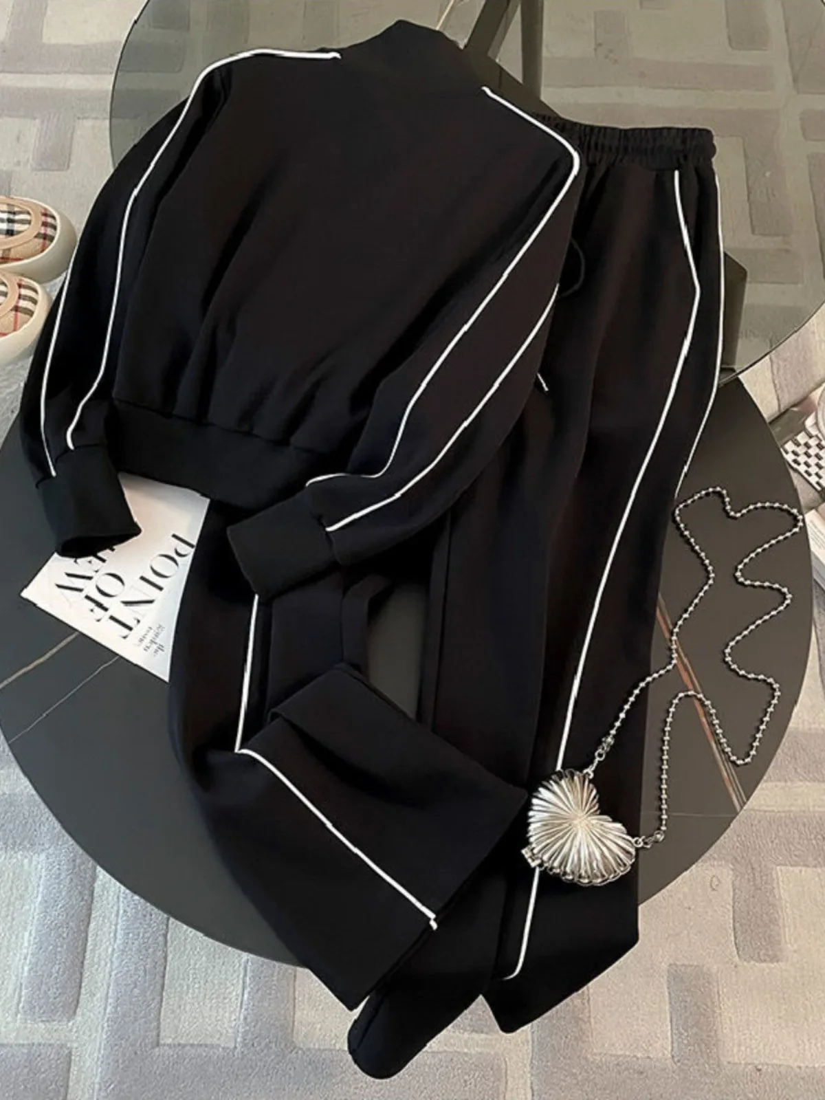 

High-end Chic Two Piece Sets Women Casual Zip Jacket Straight Pants Lady's Set Versatile Cozy Sportswear Spring Autumn Tracksuit