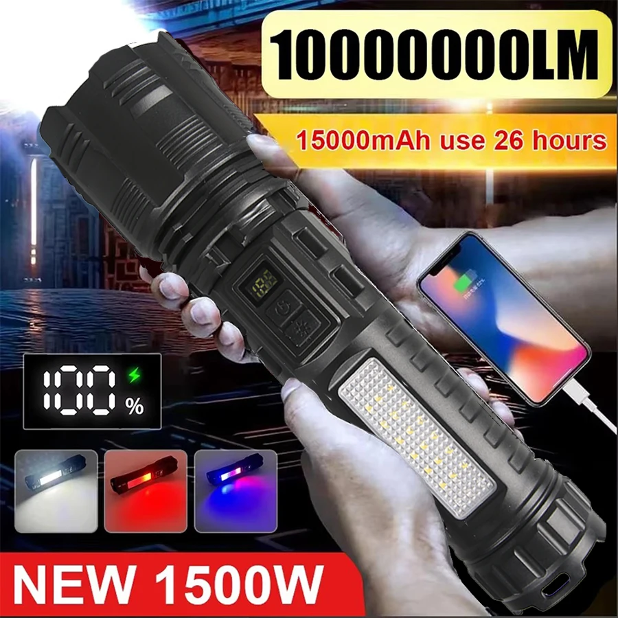 

High Power Flashlight Type C Rechargeable 3000mAh Zoom Flashlights SpotLight Most Strong COB Floodlight Outdoor Long Range Torch